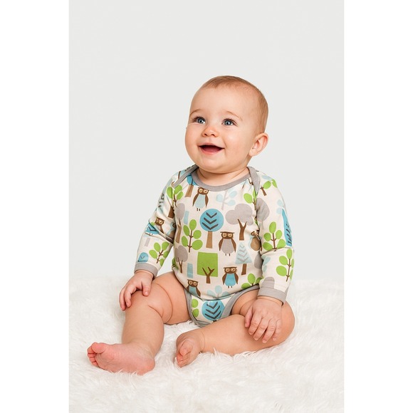 DwellStudio Baby Owl Print Long Sleeve Bodysuit Size 0-3 Months - Picture 1 of 6